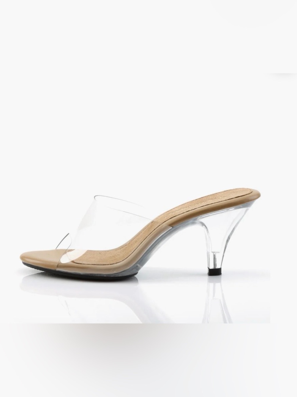 Fabuliscious Belle Clear PVC Kitten Heel Mule in Nude